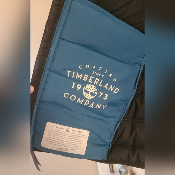 Timberland Down Puffer Vest Loose Fit Black/ Blue Men's Size Medium Full Zip - Picture 3 of 6